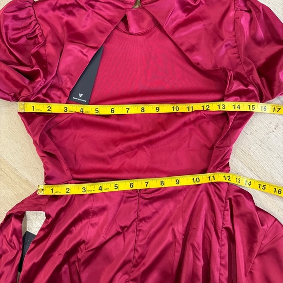 Lulus Late Night Stunner Wine Red Satin Cutout Faux-Wrap Mini Dress - Picture 5 of 8